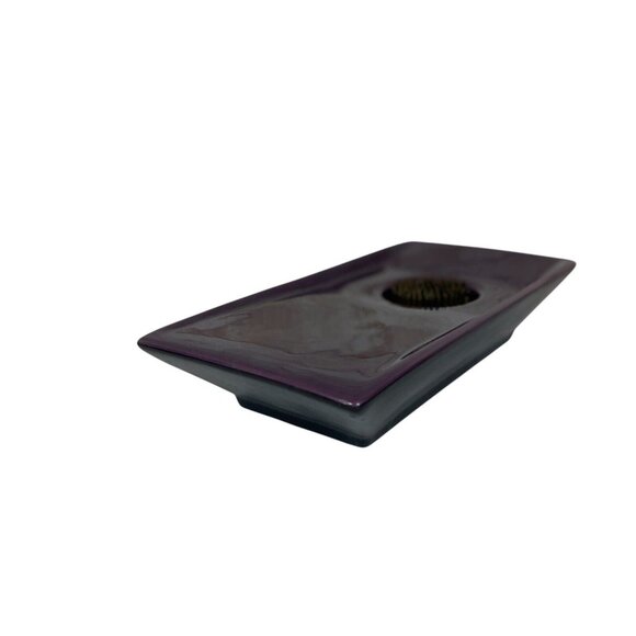 Partylite Flower Holder Frog Purple Tea Light Pottery Ceramic Zen Eggplant Tray - Picture 1 of 16